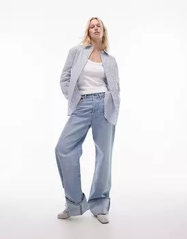 Рубашка в двойную синюю полоску с карманами Topshop