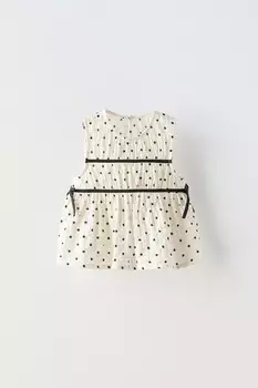 Рубашка в горошек с отделкой ZARA, экрю
