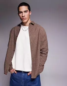 Рубашка в клетку ASOS DESIGN коричневого цвета с эффектом шерсти