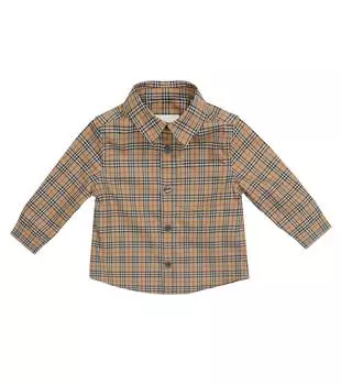 Рубашка в клетку baby archive из эластичного хлопка Burberry Kids, бежевый