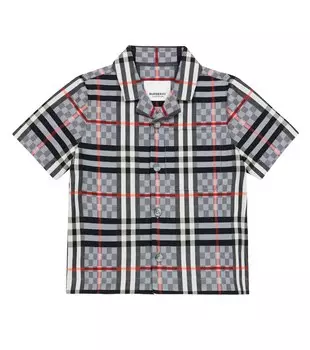Рубашка в клетку baby vintage из смесового хлопка Burberry Kids, мультиколор