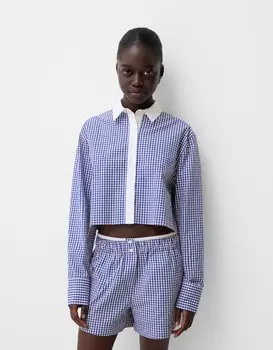 Рубашка в клетку Bershka, синий