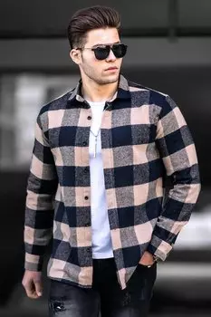 Рубашка в клетку бежевая 4664 MADMEXT