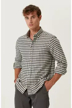 Рубашка в клетку цвета экрю цвета «елочка» из хлопка Network, экрю