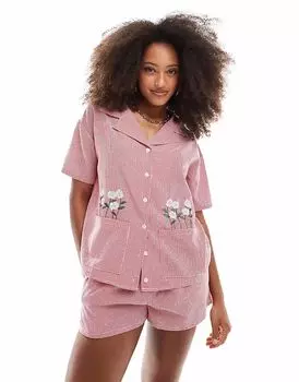 Рубашка в клетку Daisy Street с вышитыми цветами в красном цвете в клетку