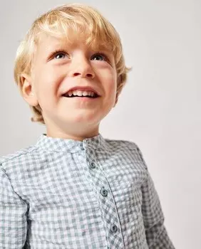 Рубашка в клетку для мальчика с воротником-стойкой Fina Ejerique, зеленый