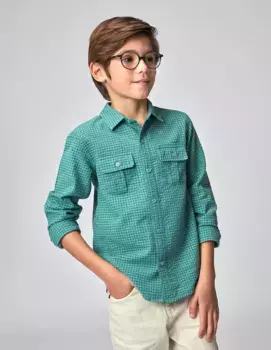Рубашка в клетку для мальчиков с нагрудными карманами Gocco, темно-зеленый