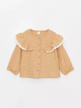 Рубашка в клетку для маленьких девочек с круглым вырезом и длинными рукавами LCW baby, бежевый плед