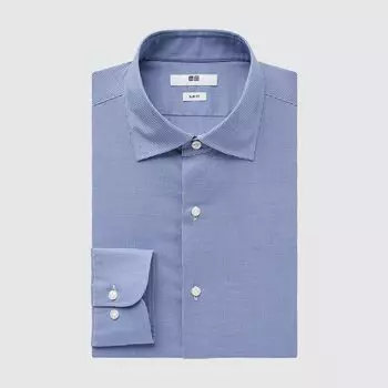 Рубашка в клетку Easy Care Slim Fit (воротник с полувырезом) Uniqlo, синий