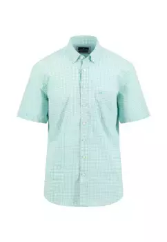 Рубашка в клетку FYNCH-HATTON с короткими рукавами и нагрудным карманом, цвет Lagoon