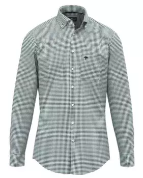 Рубашка в клетку FYNCH-HATTON с тисненым логотипом на нагрудном кармане, изумрудный