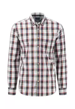 Рубашка в клетку FYNCH-HATTON с тисненым логотипом на нагрудном кармане, хаки