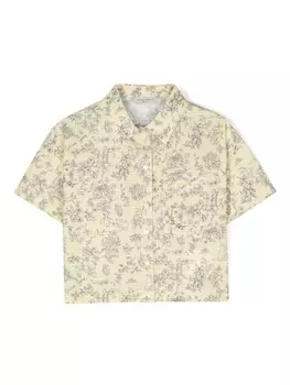 Рубашка в клетку гингем с цветочным принтом Golden Goose Kids, желтый