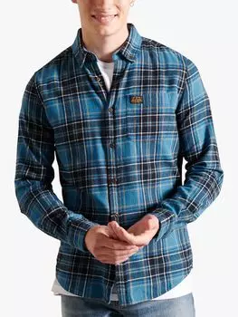 Рубашка в клетку Heritage Lumberjack из органического хлопка Superdry, синяя в клетку Kilburn