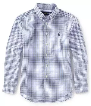 Рубашка в клетку из поплина в клетку с длинными рукавами Polo Ralph Lauren Big Boys 8–20, синий