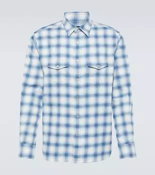 Рубашка в клетку из смесового хлопка Tom Ford, синий