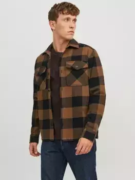 Рубашка в клетку Jack & Jones "JPRROY CHECK OVERSHIRT L/S SN", коричневый