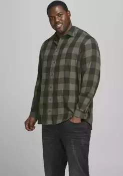 Рубашка в клетку Jack & Jones PlusSize "GINGHAM TWILL SHIRT", до размера 6XL, зеленый