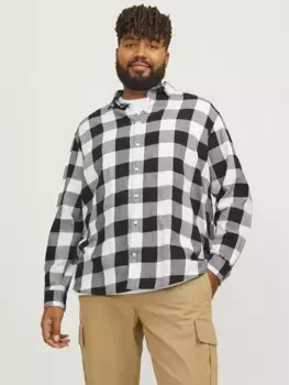 Рубашка в клетку Jack & Jones PlusSize "JJEGINGHAM TWILL SHIRT L/S NOOS PLS", кремовый