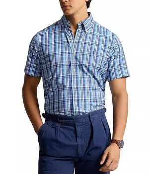 Рубашка в клетку классического кроя с короткими рукавами Polo Ralph Lauren Performance, синий