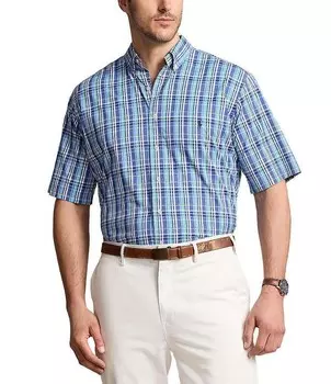 Рубашка в клетку классического кроя с короткими рукавами Polo Ralph Lauren Big & Tall, синий