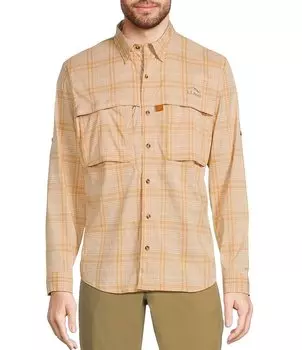 Рубашка в клетку L.L.Bean Performance Stretch Tropicwear с длинными рукавами, бежевый