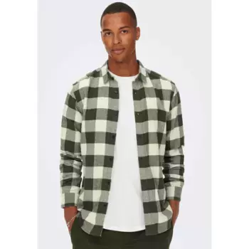 Рубашка в клетку ONLY & SONS "GUDMUND LS CHECKED SHIRT", оливковый