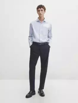 Рубашка в клетку приталенного кроя Easy Iron с фактурной текстурой Massimo Dutti, синий