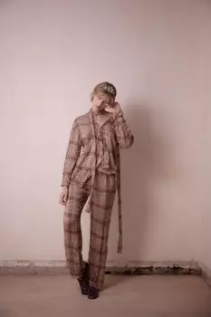 Рубашка в клетку с эффектом мятостей ZARA, розовый