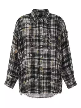 Рубашка в клетку с бахромой R13, черный