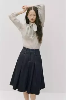 Рубашка в клетку с бантом ZARA, серый