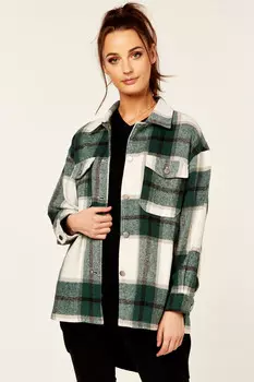 Рубашка в клетку с большими карманами Gini London, зеленый