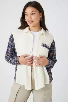 Рубашка в клетку с цветными блоками Forever 21, кремовый