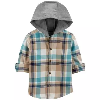 Рубашка в клетку с капюшоном и пуговицами для маленьких мальчиков Carter Carter's, цвет Blue Brown Plaid