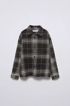Рубашка в клетку с кислотной стиркой ZARA, серый