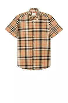 Рубашка в клетку с короткими рукавами Caxton Burberry, цвет Archive Beige
