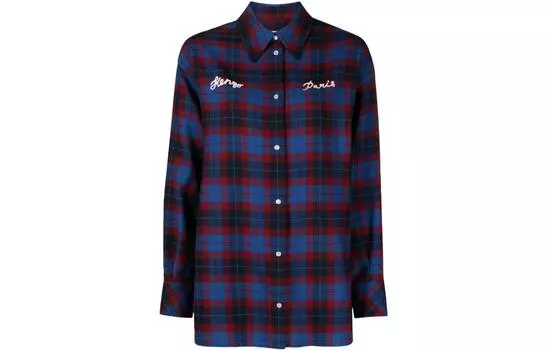 Рубашка в клетку с логотипом и принтом KENZO, синий
