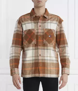 Рубашка в клетку с начесом Regular fit Tommy Jeans, коричневый