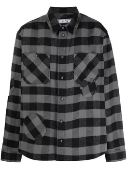 Рубашка в клетку с нашивкой Off-White, черный