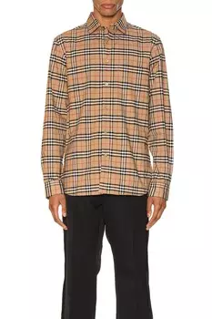 Рубашка в клетку стрейч маленького размера Burberry, цвет Camel Check