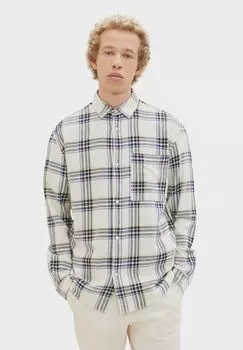 Рубашка в клетку, свободного кроя, нагрудный карман, мужская Tom Tailor, цвет Wool White
