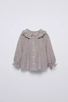 Рубашка в клетку ZARA, экрю