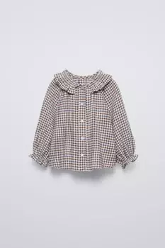 Рубашка в клетку ZARA, экрю
