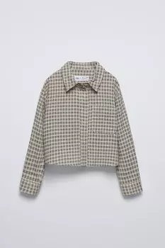 Рубашка в клетку ZARA, экрю/черный