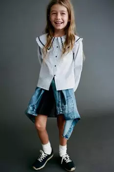 Рубашка в клетку ZARA, экрю/синий