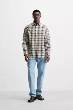 Рубашка в клетку ZARA, бежевый