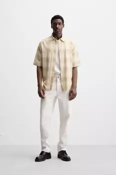 Рубашка в клетку ZARA, бежевый
