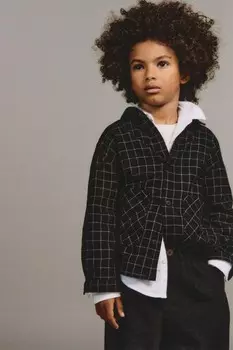 Рубашка в клетку ZARA, черный