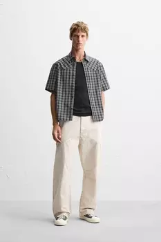 Рубашка в клетку ZARA, черный