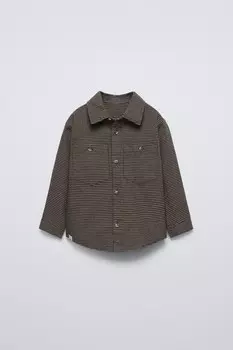 Рубашка в клетку ZARA, черный/коричневый
